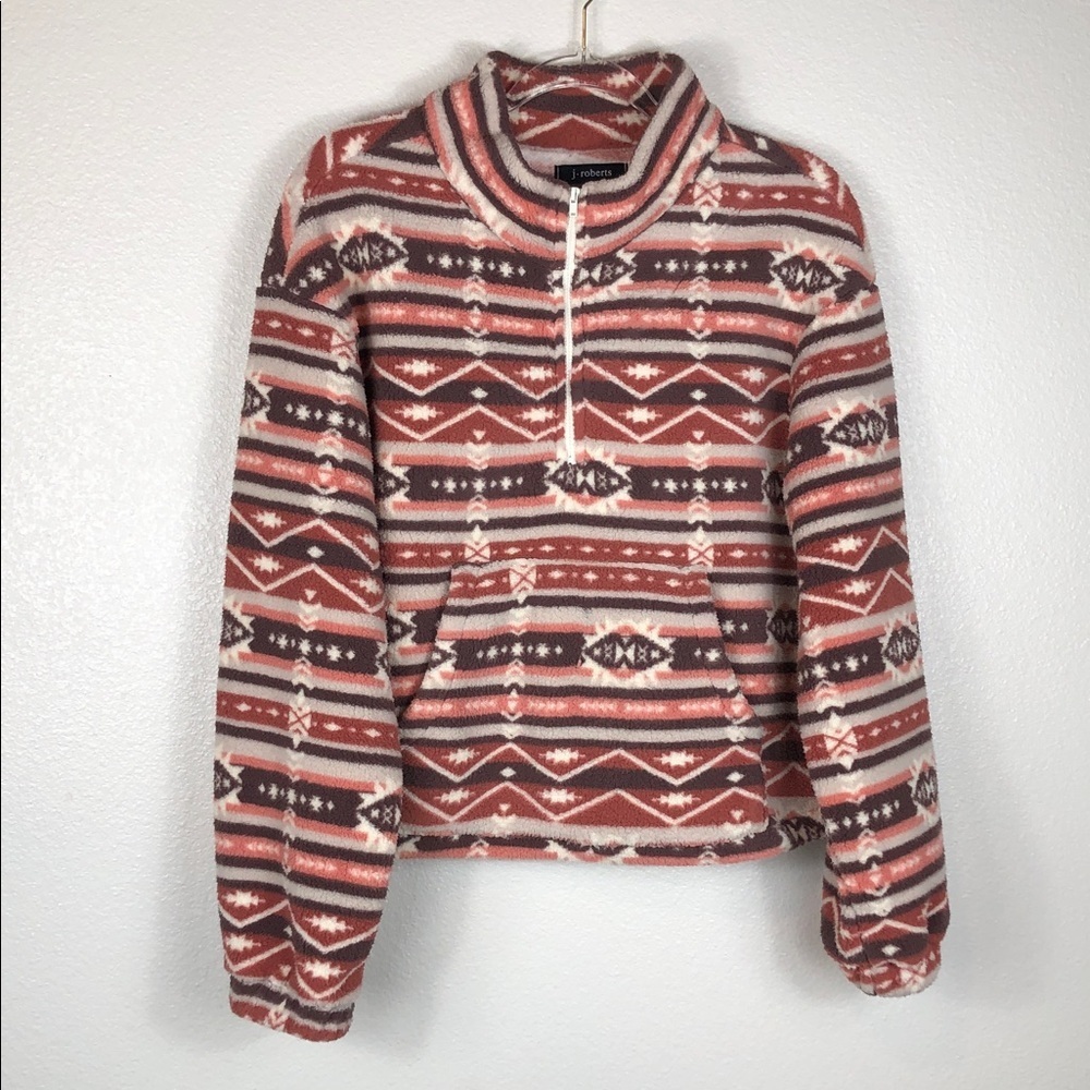 Fleece Pullover Quarter Zip Tribal Southwestern Print Size Medium